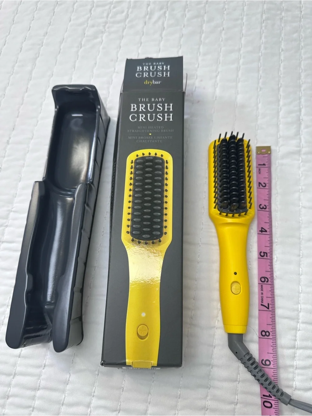 Drybar The Baby Brush Crush Yellow Mini Heated Straightening with Gray Bristles